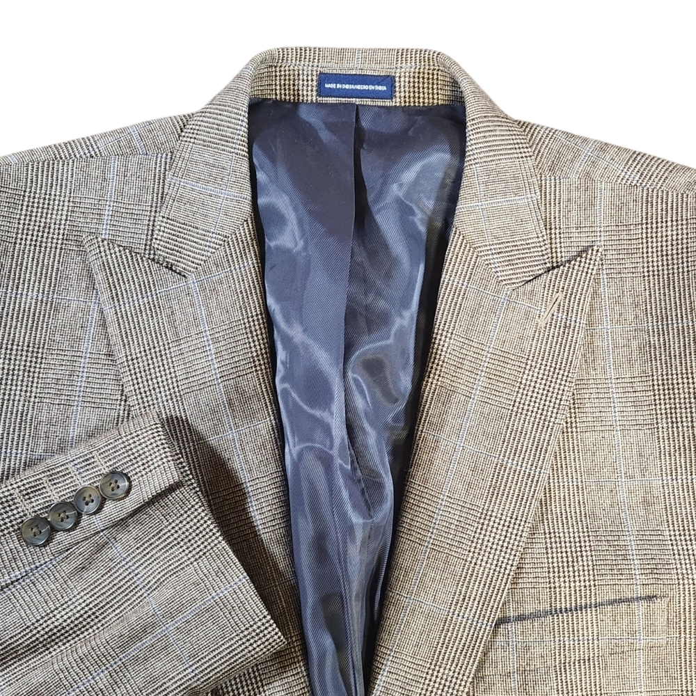 Stafford Men's Size 46R Slim Fit Glen Check Plaid Blazer Sport Coat Jacket Brown